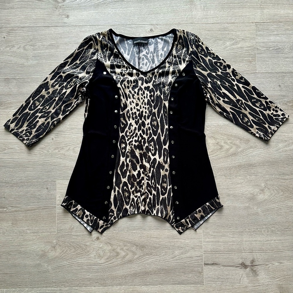 Frank Lyman Animal Leopard Print Top Size M Stretchy Grommet Detail – Retro Chic